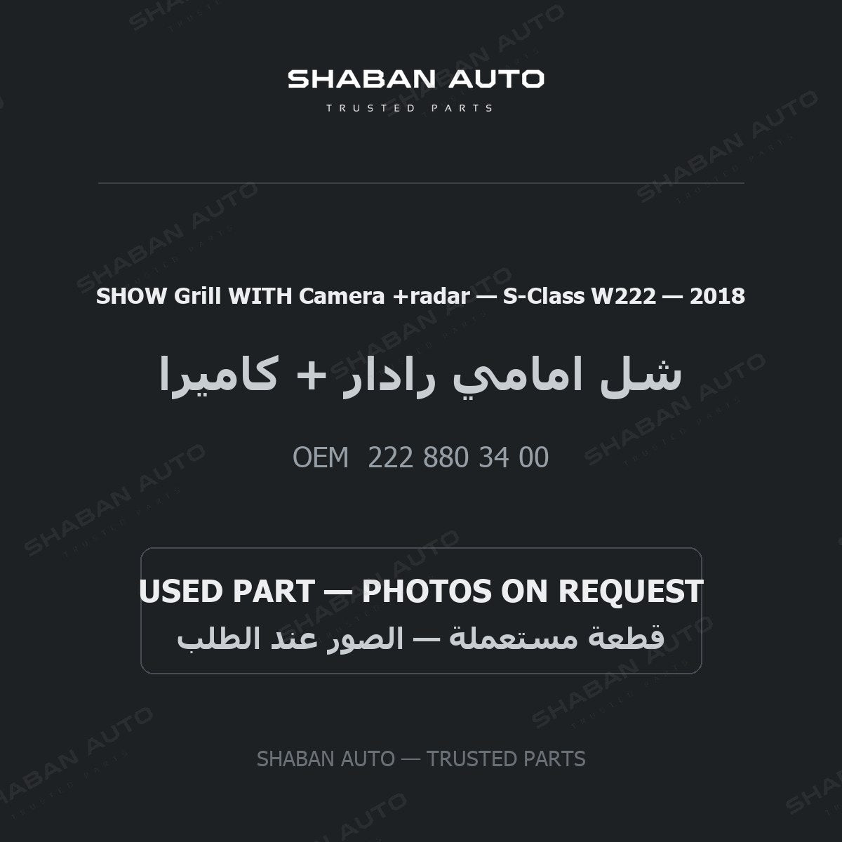 SHOW Grill WITH Camera +radar for Mercedes S-Class W222 - 2018