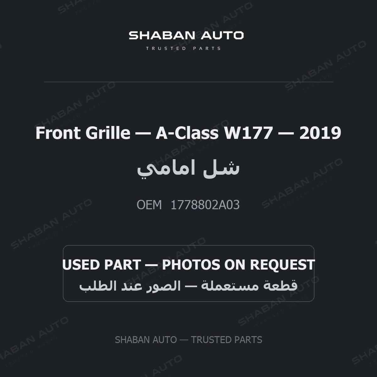 Front Grille for Mercedes A-Class W177 - 2019