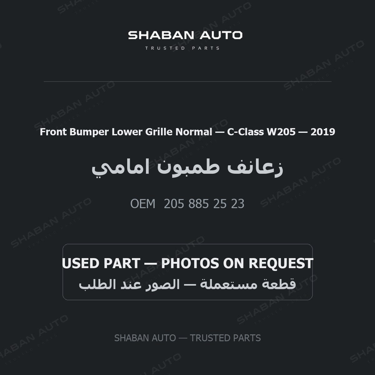 Front Bumper Lower Grille Normal for Mercedes C-Class W205 - 2019
