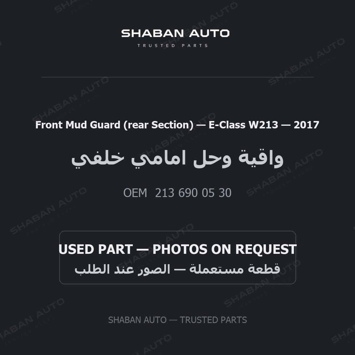 Front Mud Guard (rear Section) for Mercedes E-Class W213 - 2017