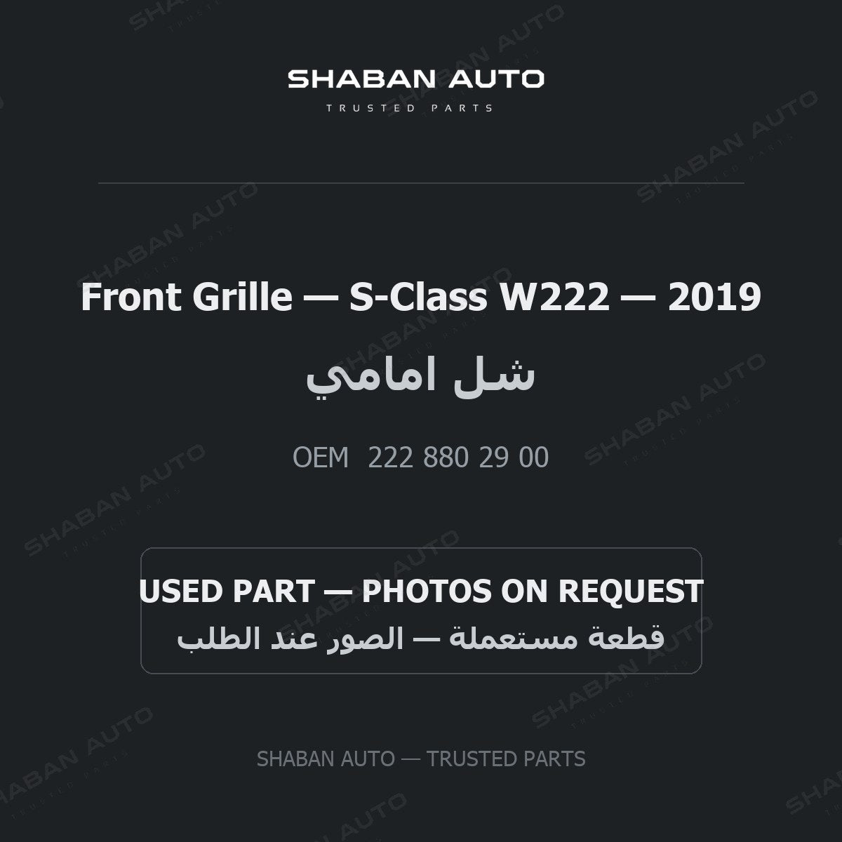 Front Grille for Mercedes S-Class W222 - 2019
