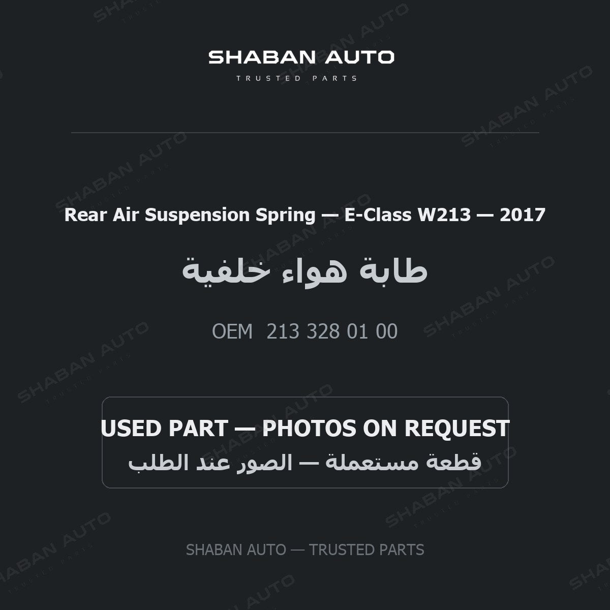 Rear Air Suspension Spring for Mercedes E-Class W213 - 2017