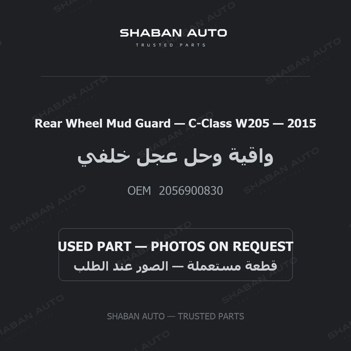 Rear Wheel Mud Guard for Mercedes C-Class W205 - 2015